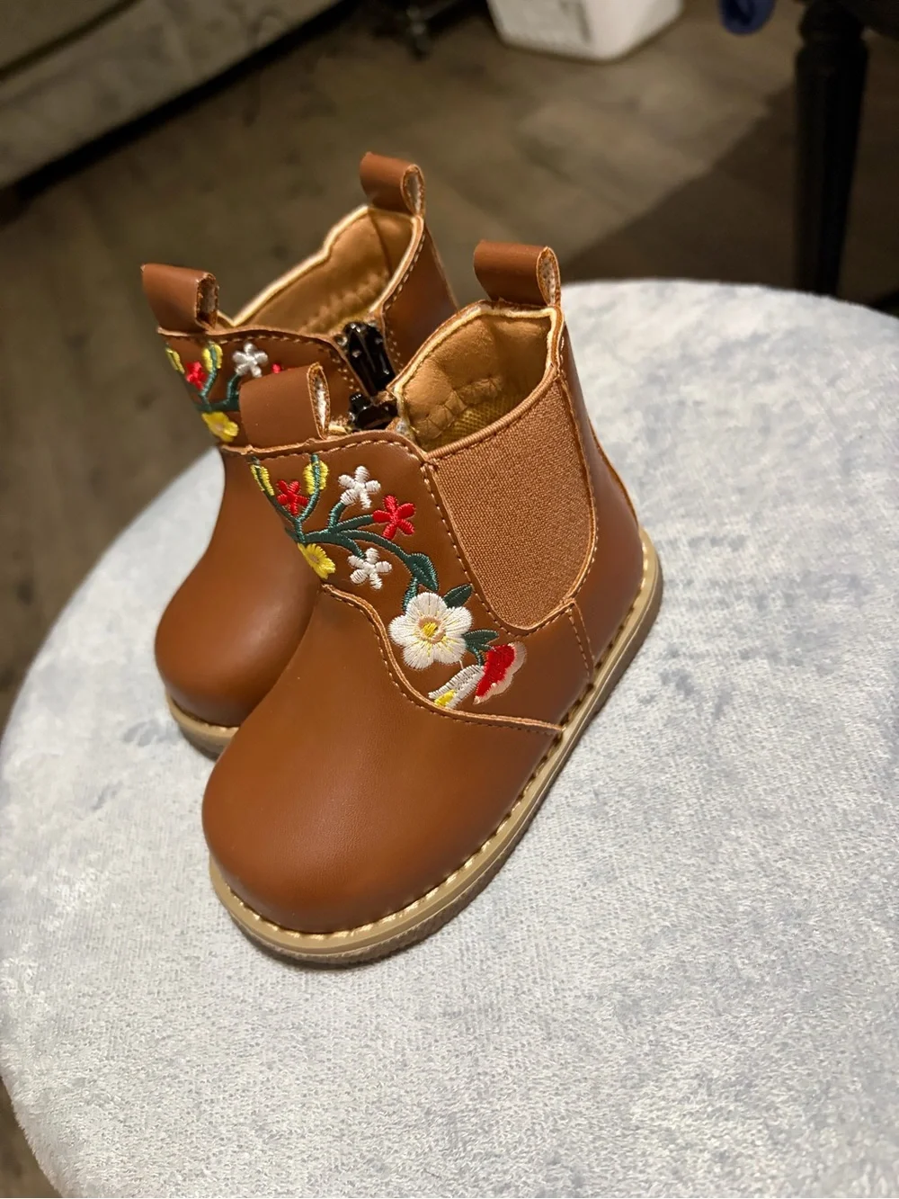 Kids Brown Embroidered Chelsea Boots